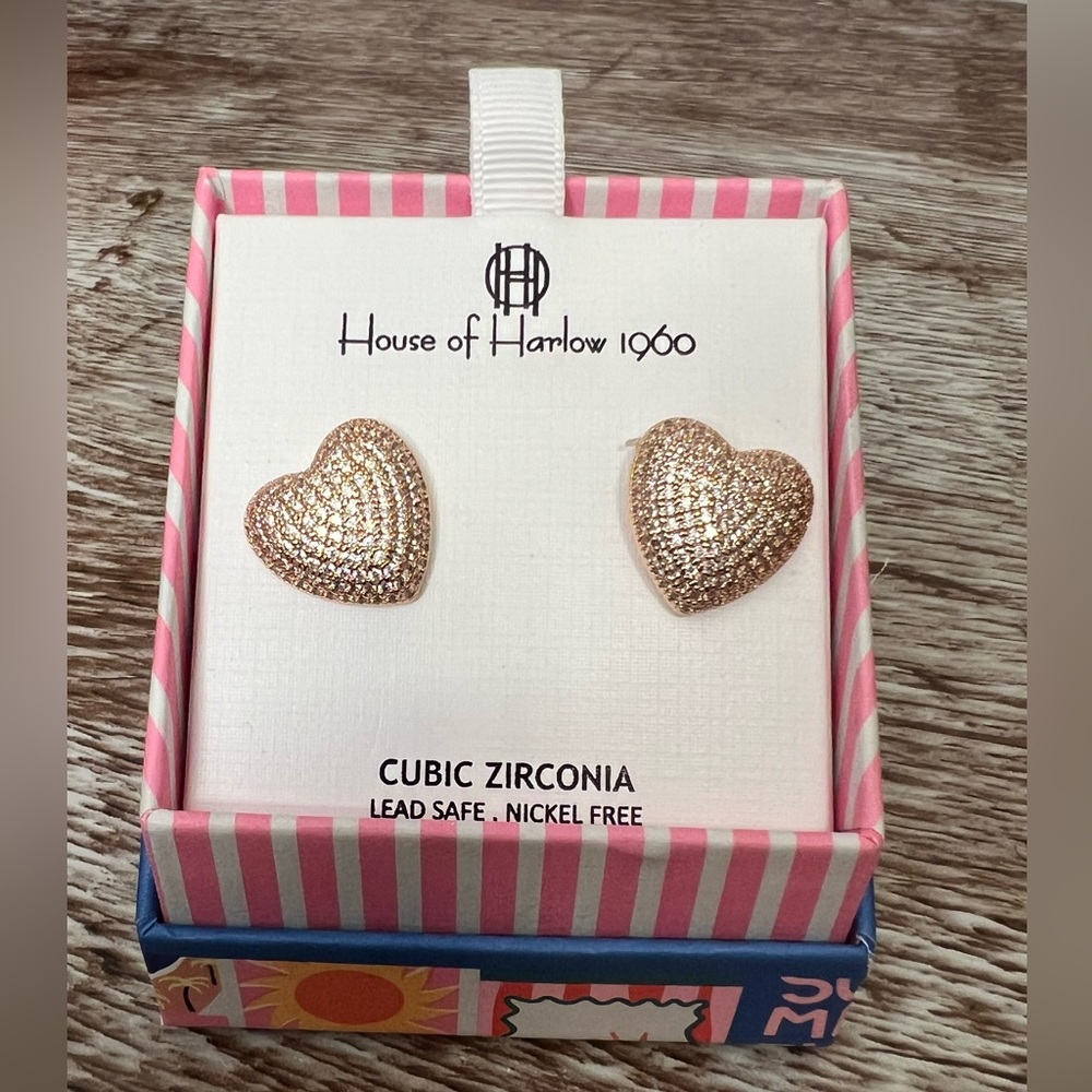 House of Harlow 1960 Sparkly Heart Stud Earrings NIB